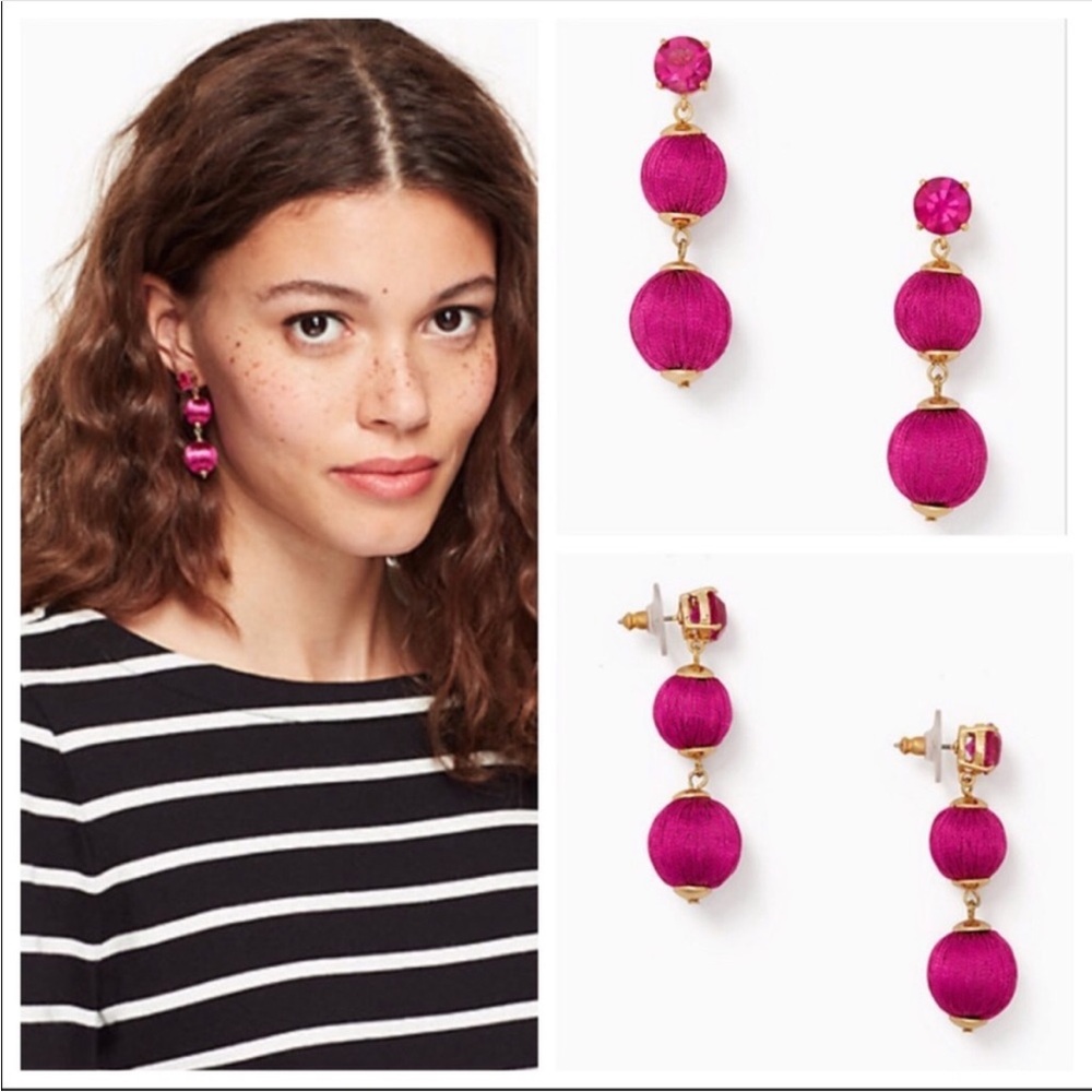 Kate Spade Linear Graduated Ball Earrings in Fuchsia - Picture 5 of 5